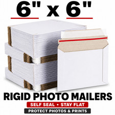 6x6 Rigid Photo Mailers Self Seal Stay Flat Cardboard Shipping Envelopes White
