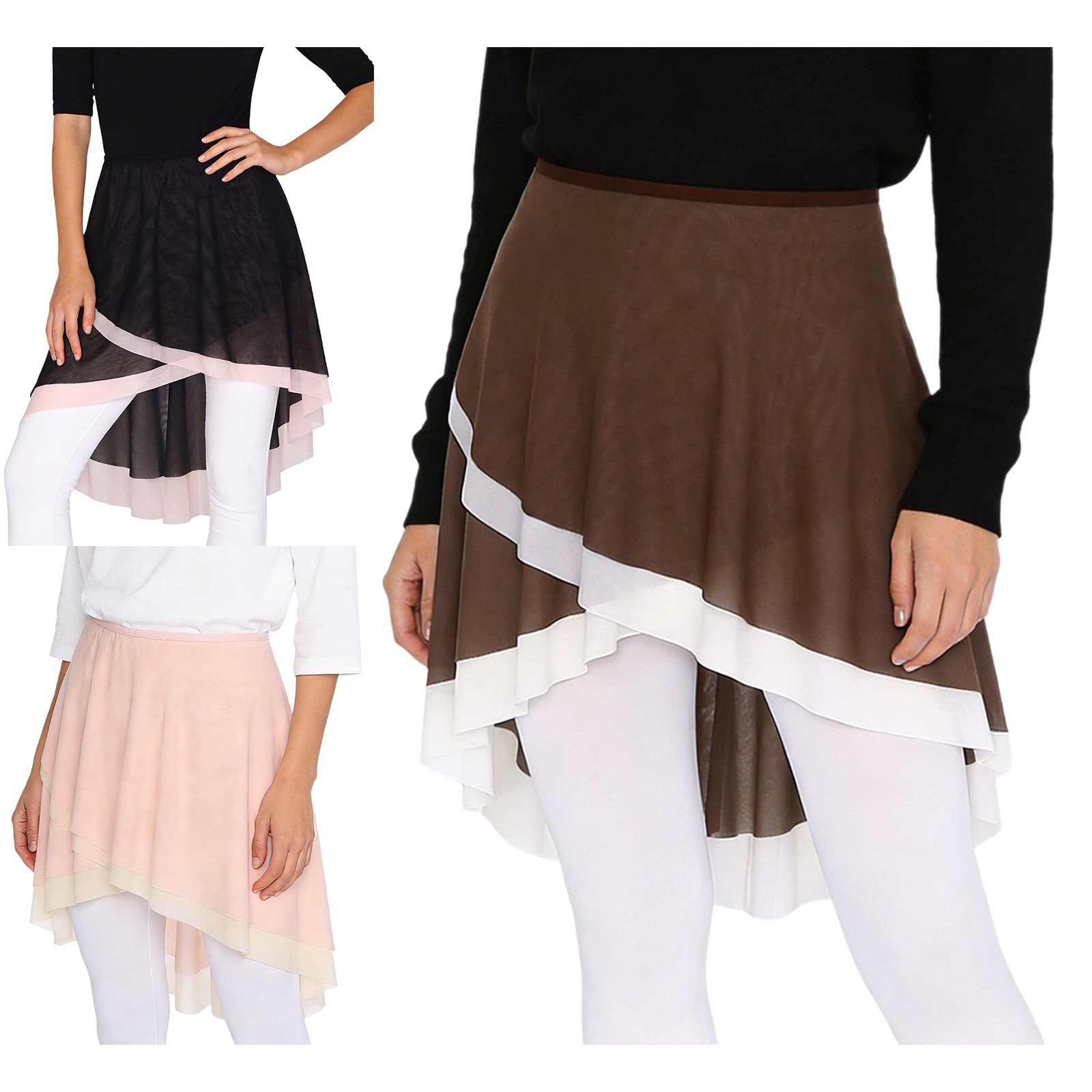 Mujeres Falda de Baile de Ballet Bloque de Color Malla Transparente Dobladillo Irregular Una Pieza Ropa de Baile