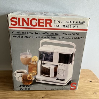 Singer 5 'n 1 Hot Iced Coffee Tea Maker, Model 470 W White New Old Stock in Box 