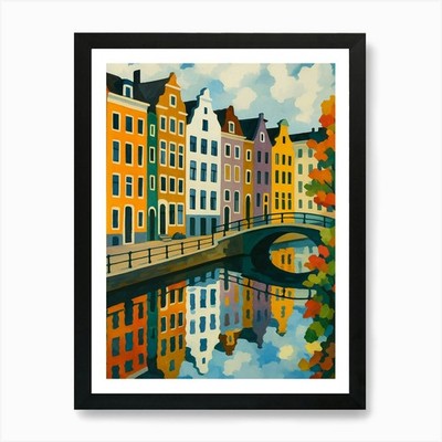 Amsterdam Canal Summer Aerial View  Framed Wall Art Poster Canvas Print Picture
