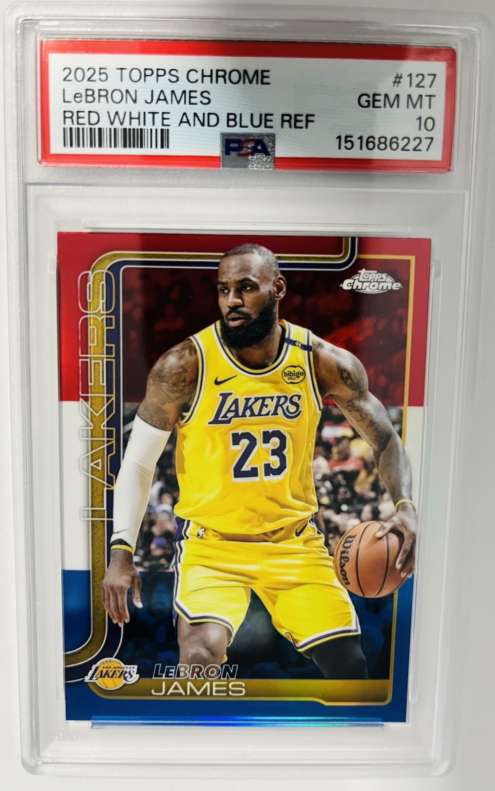 2025 Topps Chrome LeBron James #127 Red White & Blue PSA 10 Gem Mint Low Pop