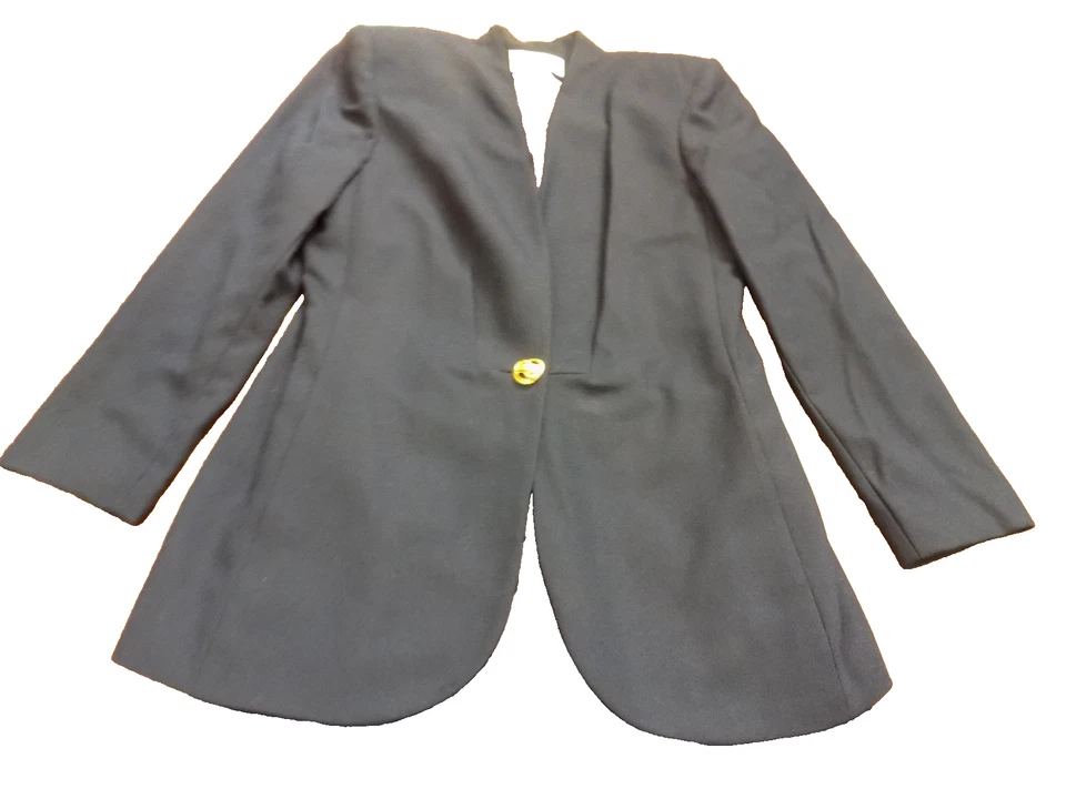 复古 Valerie Stevens 纯羊毛裙套装优雅海军蓝 1 纽扣西装外套 10 码 — 第 2/4 张图片