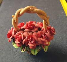 Vintage Italian Capodimonte Basket with Red Roses AS-IS