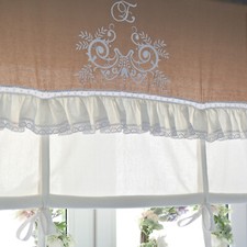 FLORA Leinen Raff Gardine 100x120 Raffrollo Gardine Shabby Landhaus Brocante