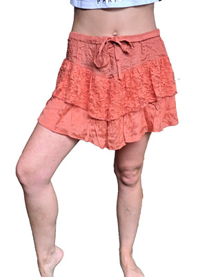 VERO MODA Mini Rock Skirt Rock Stoff Rock Midi Rock Schnürr Rock, Orange L/40