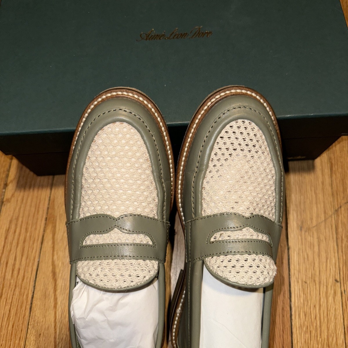Aime Leon Dore Crochet Taverna Penny Loafers In Sage | eBay Aime Leon Dore Crochet Taverna Penny Loafers In Sage | eBay