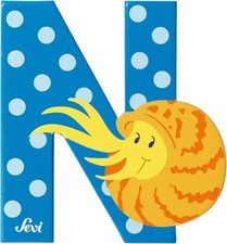 Sevi Lettera N Azzurro- NARVALO "Unicorno marino" cm7- art. 81614- 8003444816147
