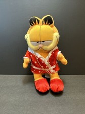Vintage Stuffed Animal Garfield Russell Stover Red Valentine in Robe 7" Toy Cat
