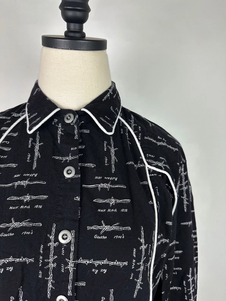 Винтажная женская рубашка родео M с принтом из колючей проволоки с трубками вестерн кокетка рокабилли  - Изображение 3 из 4