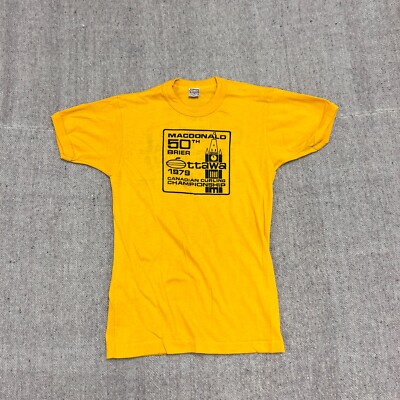 Vintage Brier Cup Curling Shirt Mens Small Yellow 1970s Ottawa 50th Anniversary
