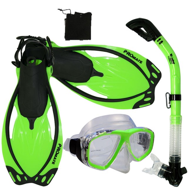 Adult Snorkeling Dive Gear Mask Dry Snorkel Fins Mesh Bag Package Sets