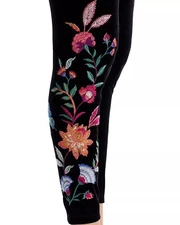 BNWT Johnny Was Sandra Embroidery Boho Stretch Velvet Leggings Black L $138