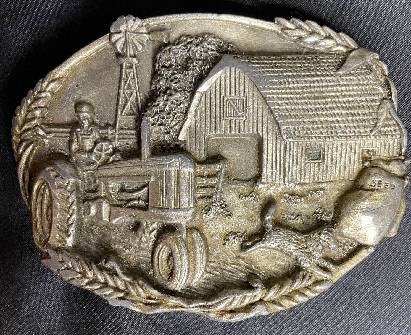 1981 Farmer Tractor Barn Dog Farm Scene Bergamot Bras… Gem