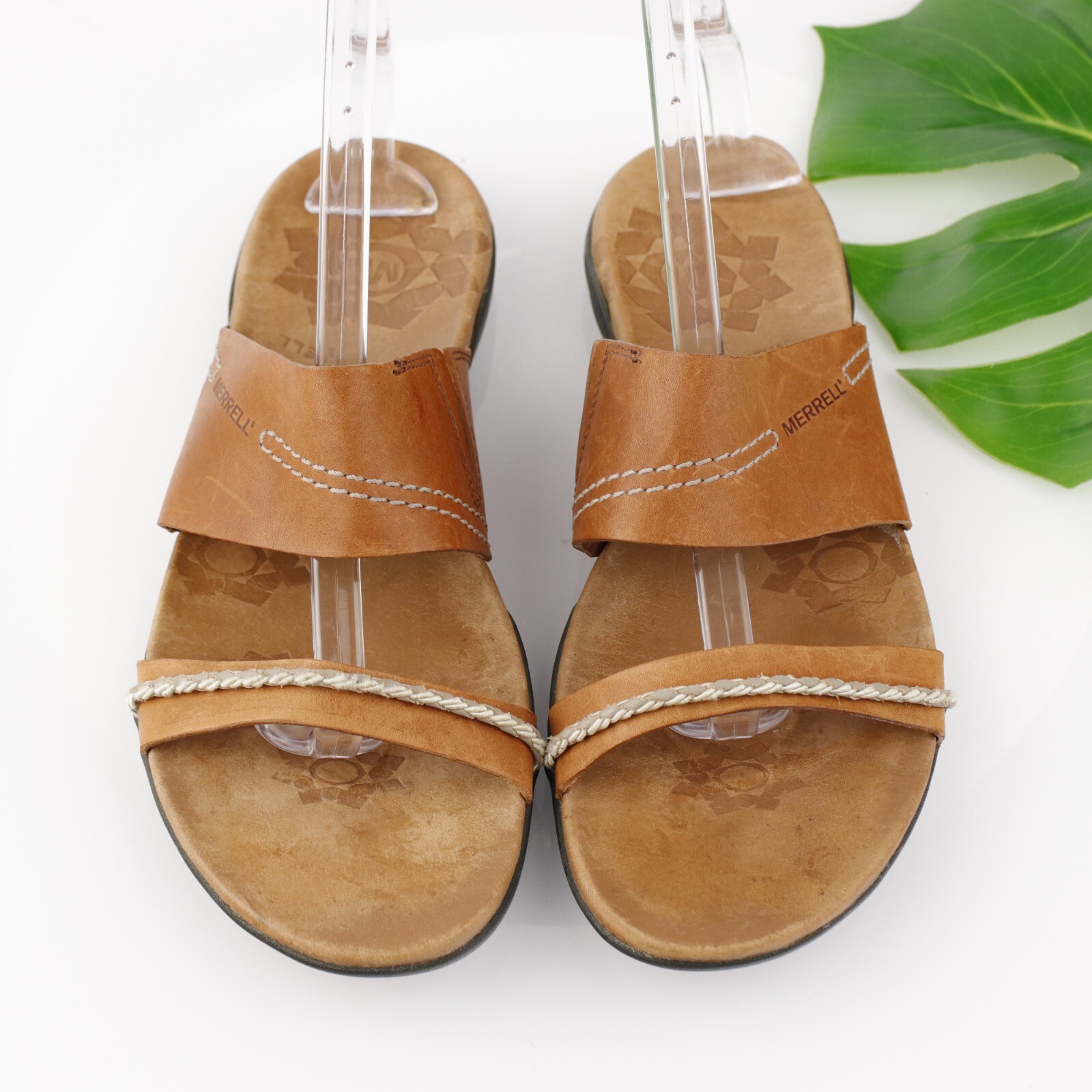 Merrell sandalo donna Shudra taglia 11 infradito pelle marrone conchiglia tartaruga