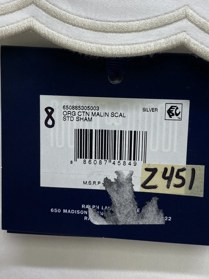 Ralph Lauren Malin гребешок стандарт подушка Sham белый/серебро хлопок новый - Изображение 3 из 3