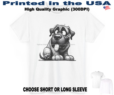 DigiPups Mastiff Bullmastiff Dog Black Sketch Silly Face Cartoon Graphic T Shirt