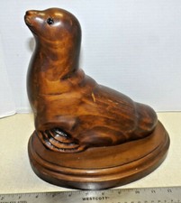 SEA LION Seal LARGE Hand CARVED Wooden Figurine SULPTURE 10-1/2" Ocean Nautical
