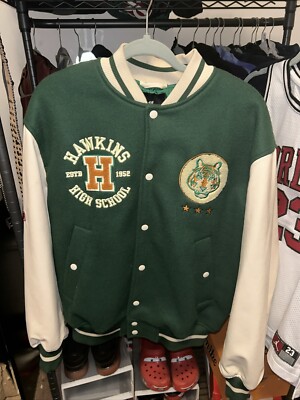 H&M x Stranger Things Hawkins Tigers Varsity Letterman Baseball Jacket Size L