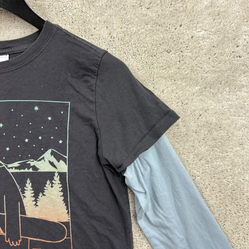 Camiseta Hanna Andersson Niños Talla 12 Gris Manga Larga Snowboard Algodón Foto 2 de 4