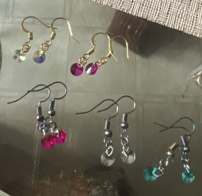 Colored Glass Bead Flat Round Dangle Hook Earrings