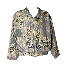 East West Vintage 80's Silk Windbreaker Medium Cheetah Gold Silk Print Retro