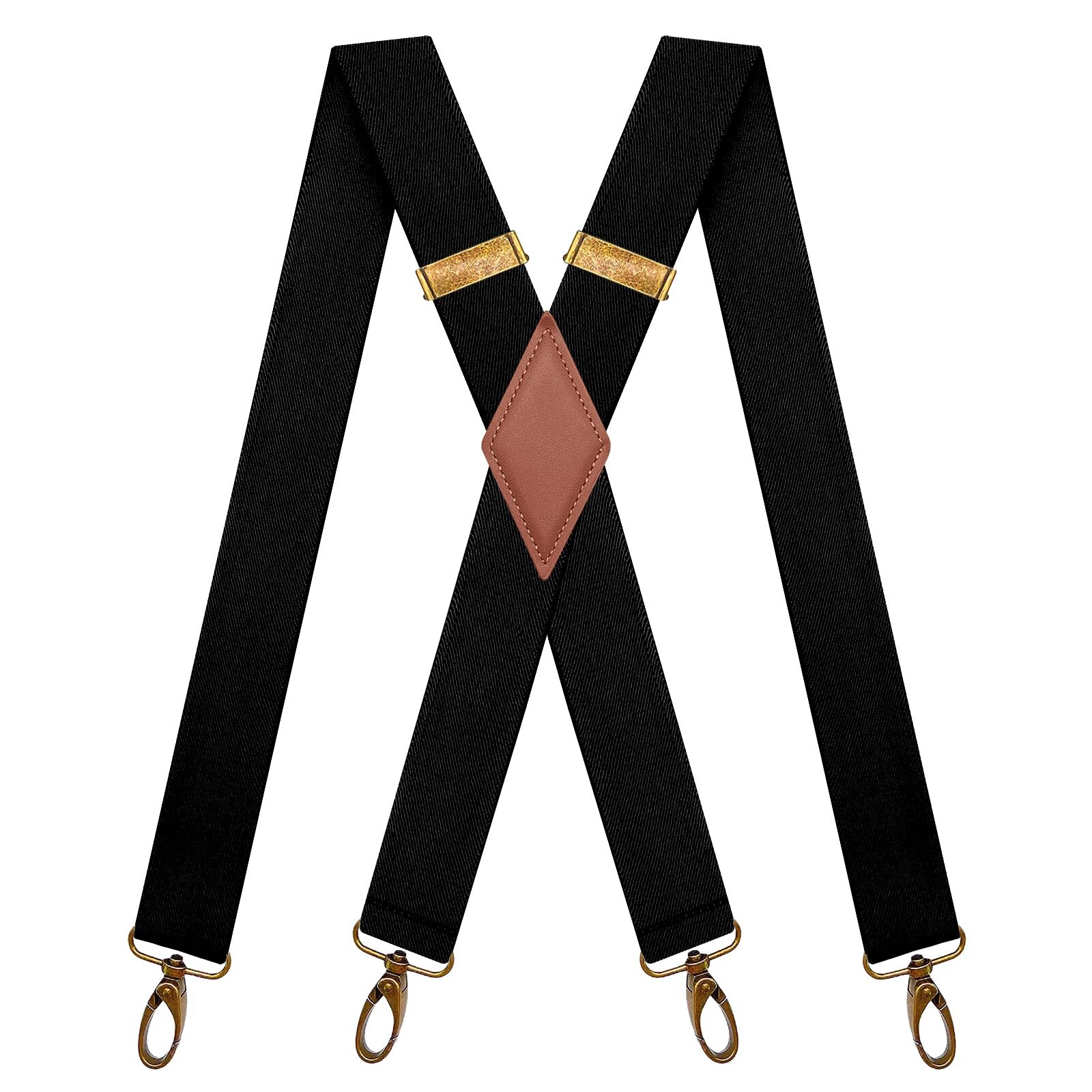 MenBlack Suspenders for Heavy Duty Swivel Hooks X-Back Adjustable Brace