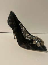 Dolce & Gabbana Black Lace Crystal Flower Pointed Toe Pumps Heels NIB SZ 40 US 9