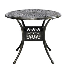 90CM Outdoor Cast Aluminum Table Patio Round Dining Table w/ 5cm Umbrella Hole