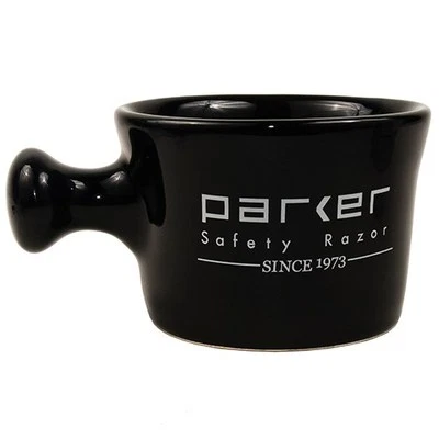 Parker Safety Razor Black Stoneware Apothecary Style Shave Mug Handmade in USA
