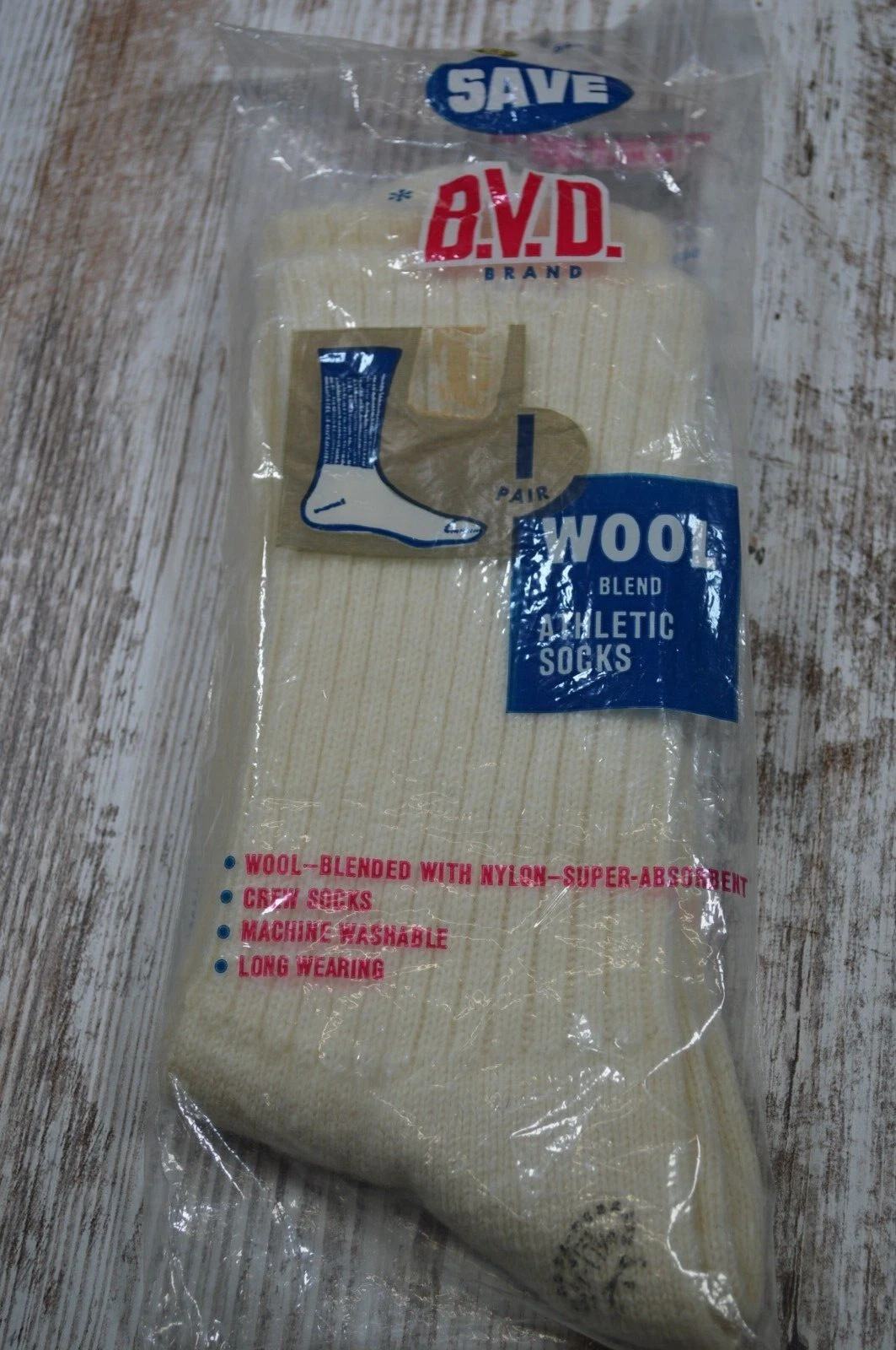 Vintage BVD B.V.D. Wool Blend Athletic Socks NOS New Old Stock USA Size 10-13