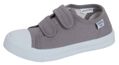 Kinder Grau Canvas Schuhe Jungen Mädchen Plimsoll Turnschuhe Unisex Einfacher Verschluss Pumps