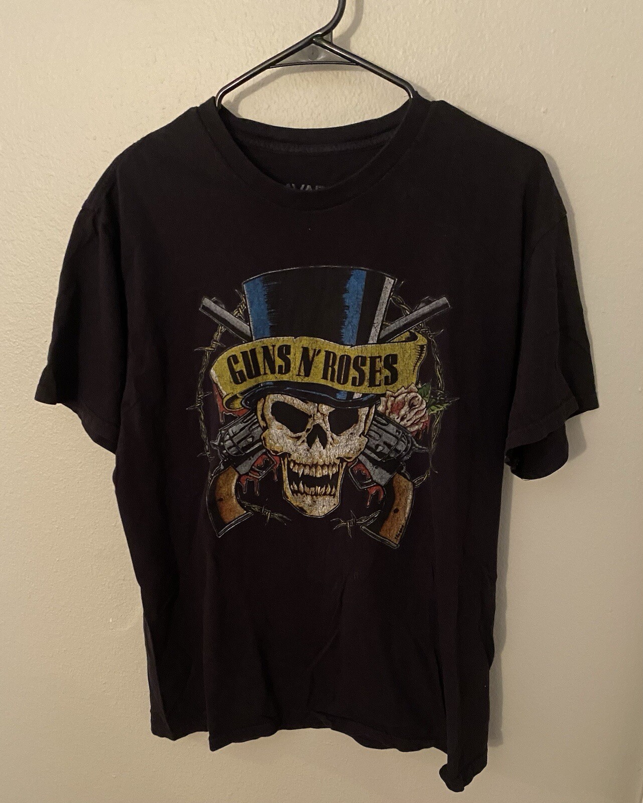Guns N Roses Men’s T-shirt Large Black Skull With Top hat