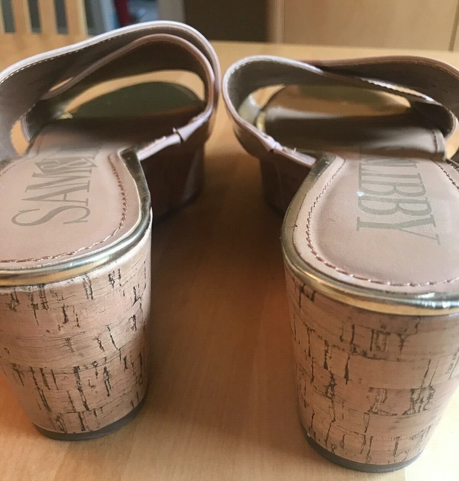 CORCHO SAM & LIBBY CUÑA BRONCEADO COLOR TOPO RUBOR CHAROL ENTRECRUZADO CORREA TALLA 10 Foto 3 de 3