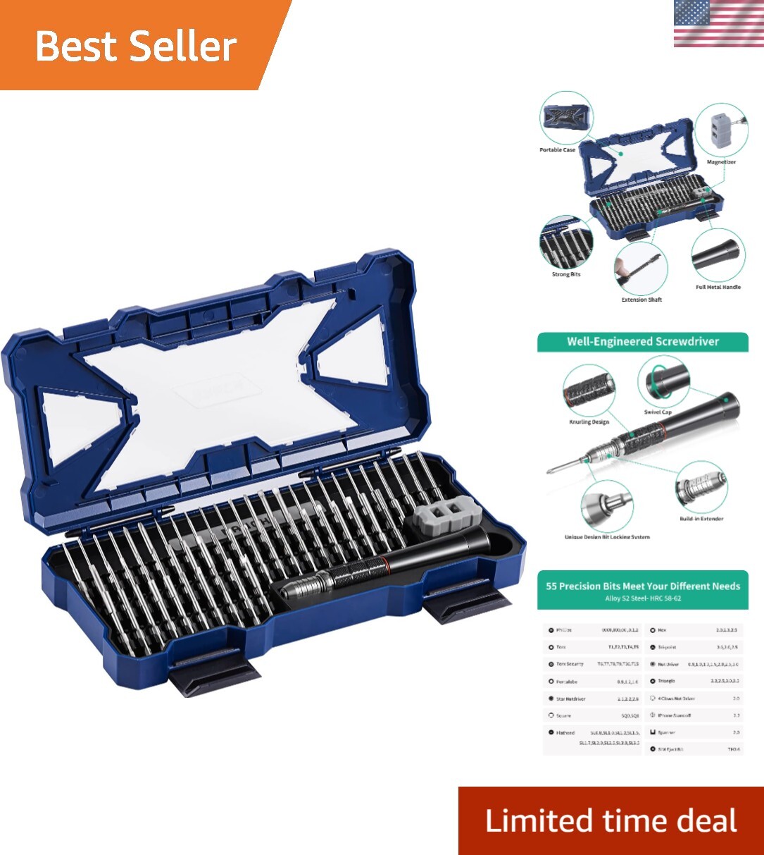 Precision Screwdriver Set,Premium Ergonomic Screwdriver with 55 High Strength...