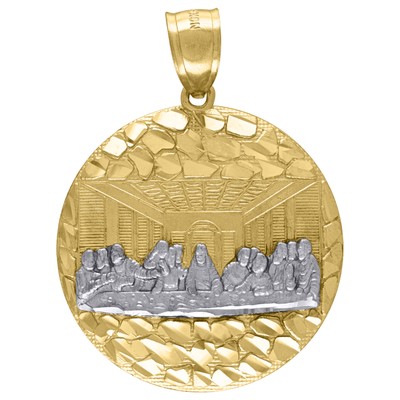 Men's Nugget Last Supper Medallion Religious Pendant Necklace 10kt Two-Tone Gold