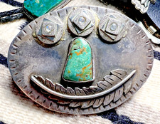 Vintage SOUTHWESTERN BRUTALIST BLING TURQUOISE  STERLING belt buckle Navajo 61g