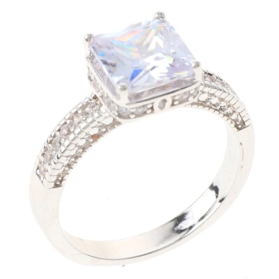 Silver Tone Copper Metal Rhodium Plated Ring With Cubic Zirconia JWZ1444-SCR6