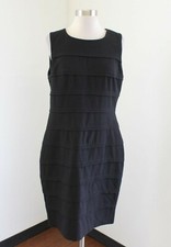 Calvin Klein Solid Black Ribbed Striped Embossed Sheath Dress Size 12 Career 