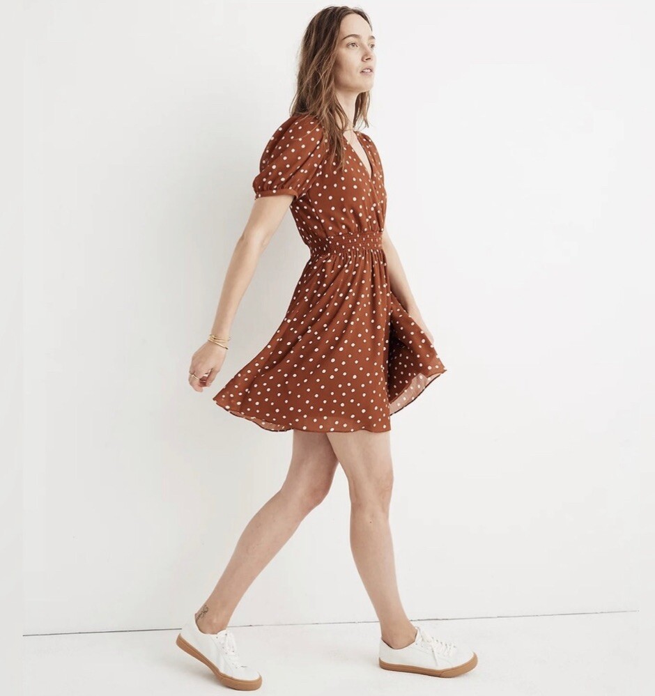 madewell smocked waist mini dress Women's Smocked High-Neck Mini Dress in Dusty Merlot - Size XXS