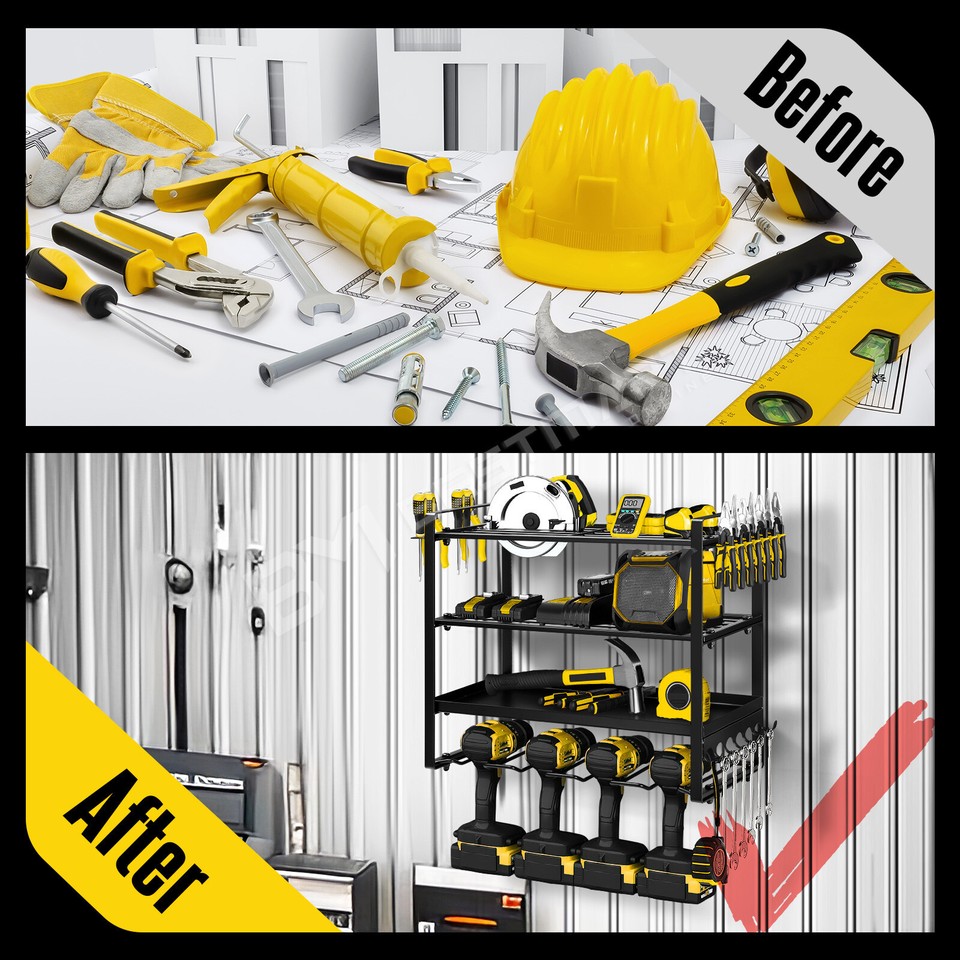 4 Layer 4 Slot Power Tool Organiser Wall Mounted Drill Storage Holder