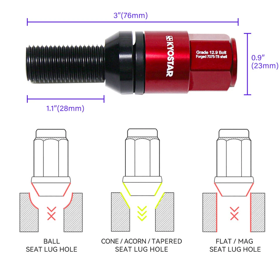20PCS Lug Bolt M14x1.25 Close End Conical Seat 15-20mm Spacers For BMW mini Foto 3 de 4