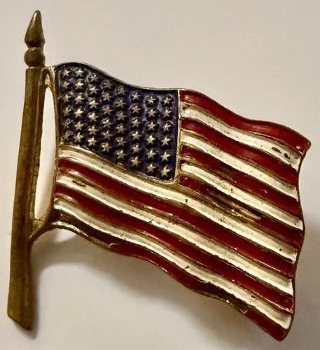 WWII 48 Star Metal United States  U.S. Flag Patriotic Pin Brooch