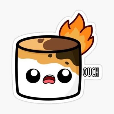 Marshmallow Ouch Funny trendy Sticker anime cute nerd art pun indie 90s Decal
