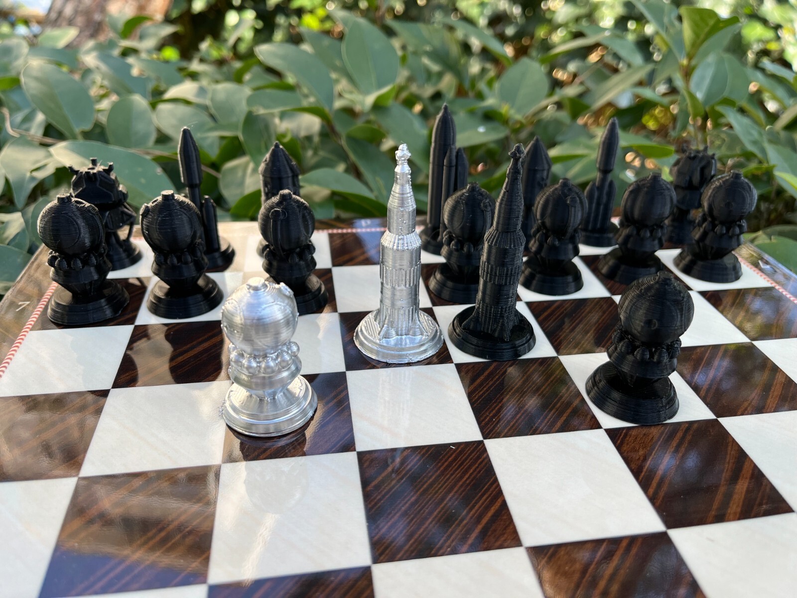 Space Race Chess Set w Handmade Chess Board - Cold War Chess -Rocket ...
