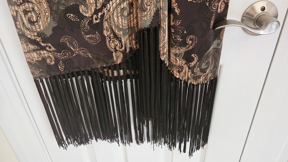 Falda de seda Lillie Rubin con flecos, talla 2, beige/chocolate con toques de caqui Foto 4 de 4