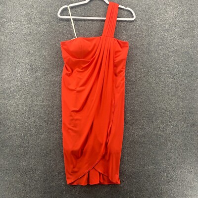 Boston Proper Dress Womens 6 Orange Wrap One Shoulder Formal Ladies Cocktail