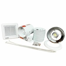 Shower Light Extractor Fan Bathroom Inline Chrome White Grille Timer 4" 100m3/hr