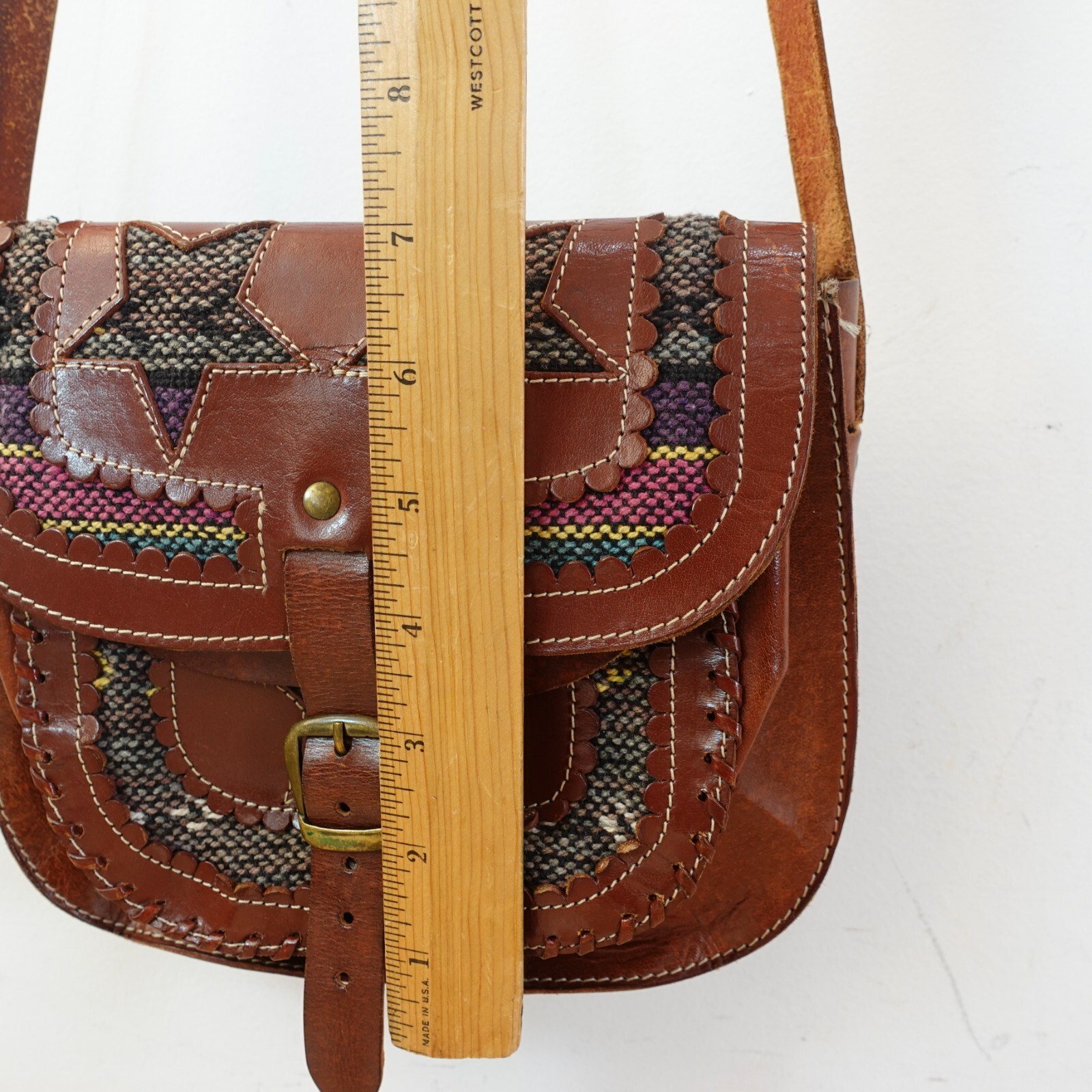 Saddle Leather Patchwork Western Bag Small Brown … - image 8