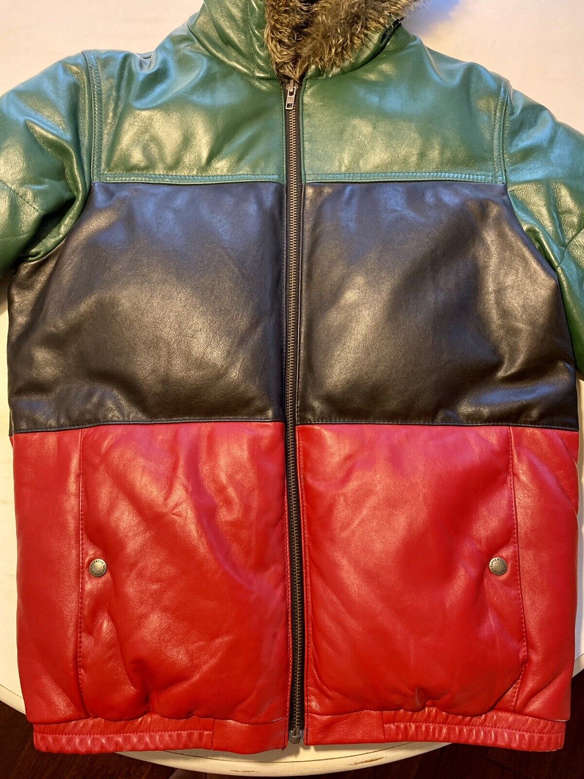 supreme leather jacket large rare box logo vintage L