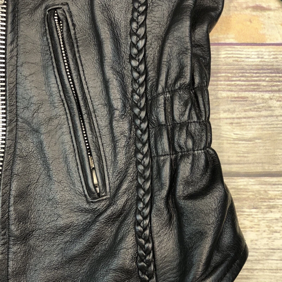 Chaqueta de motocicleta vintage X Element mediana negra de cuero con cremallera asimétrica EE. UU. Foto 2 de 4